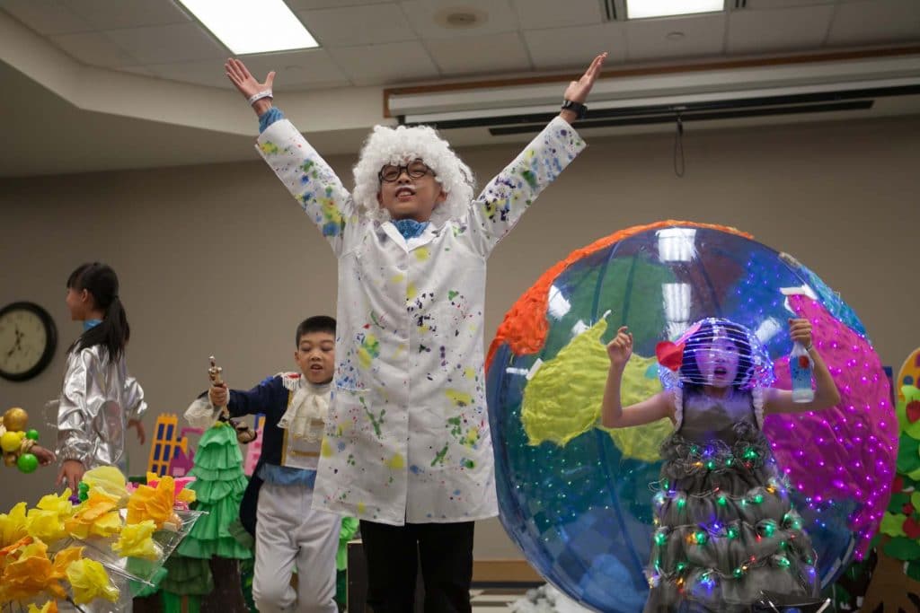 Student participating in a challenge during a Destination Imagination tournament