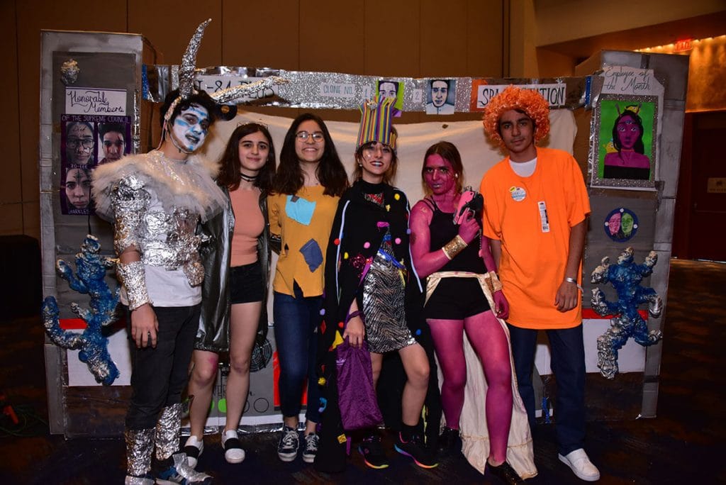 Students posing for a photo during a Destination Imagination tournament
