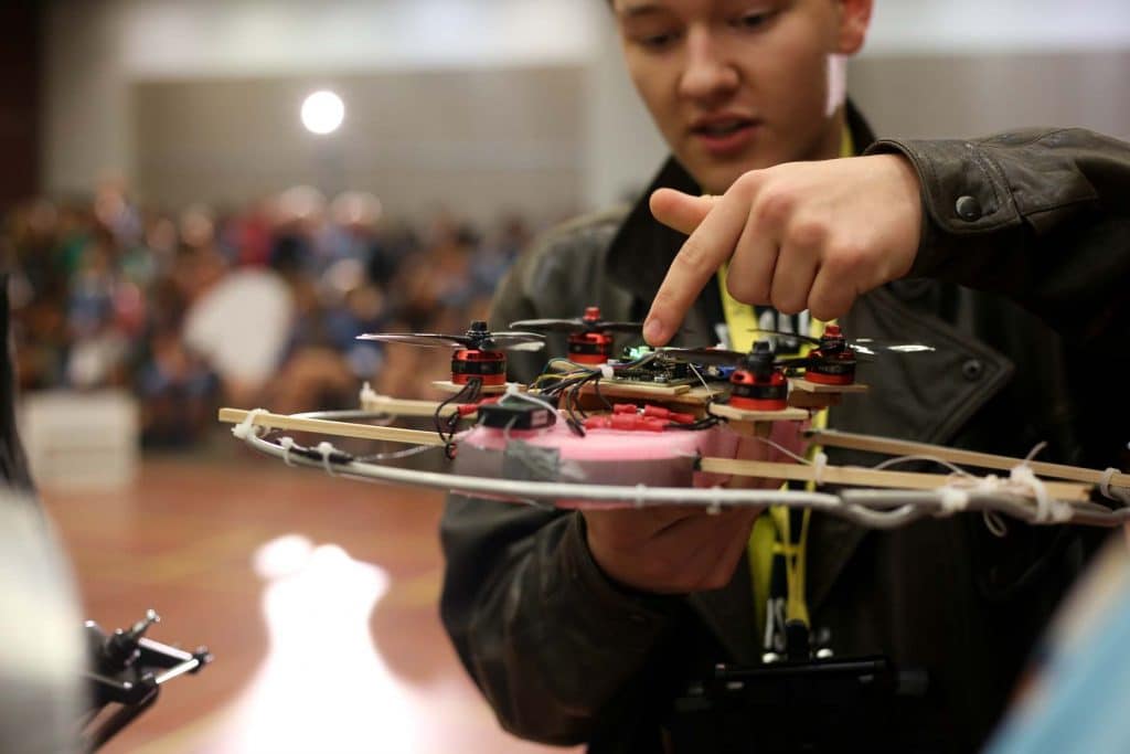 Student participating in a challenge during a Destination Imagination tournament